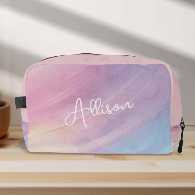 Colourful Abstract Rainbow Pattern, Pink Purple Ki Dopp Kit (Colorful Rainbow pastel dopp kit bag)