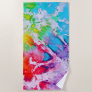 Colourful Abstract Rainbow Watercolor Paint Tie Dy Beach Towel