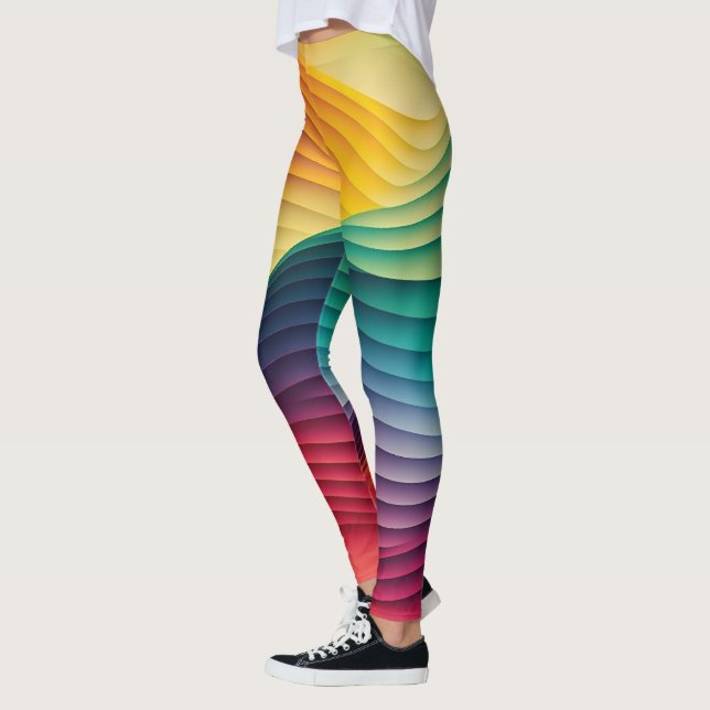 Colourful Abstract Rainbow Wave Leggings (Left)