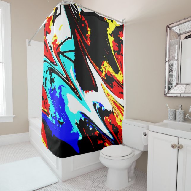 Colourful Abstract Red Black Yellow Shower Curtain (In Situ)