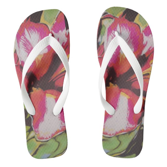 colourful abstract red flower contempory  flip flops (Footbed)