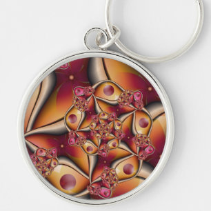 Colourful Abstract Red Orange Fantasy Fractal Art Key Ring
