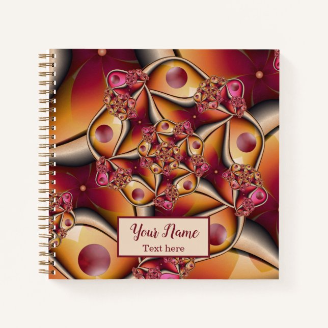Colourful Abstract Red Orange Fantasy Fractal Name Notebook (Front)
