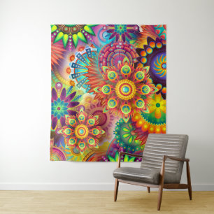 Colourful Abstract Red Orange Purple Green Tapestr Tapestry