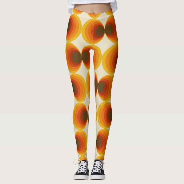 Colourful Abstract Retro Geometric Pattern Leggings (Front)