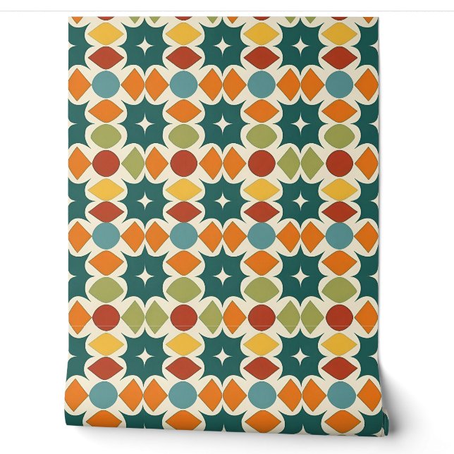 Colourful Abstract Retro Geometric Pattern Wallpaper (Unrolling)