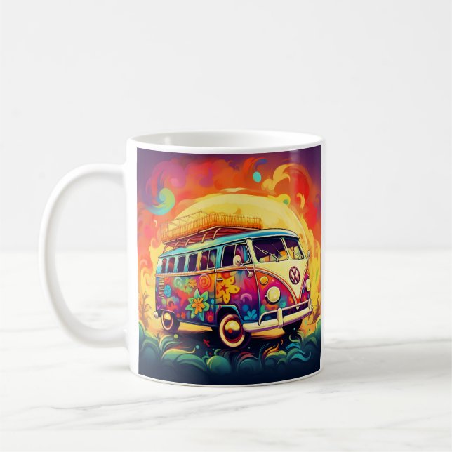 colourful abstract retro hippie van coffee mug (Left)