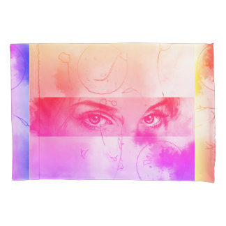 Colourful Abstract Retro Pop Art, Pink Woman Eyes Pillowcase
