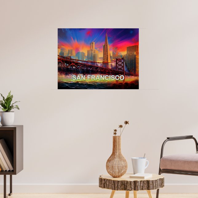 Colourful Abstract San Francisco Skyline Poster (Living Room 3)