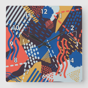 Colourful Abstract Shapes, Circles and Lines Square Wall Clock