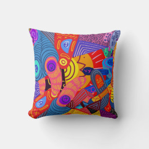 Colourful Abstract Shapes, Circles, Lines & Dots Cushion