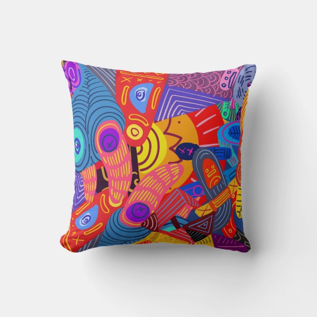 Colourful Abstract Shapes, Circles, Lines & Dots Cushion (Front)