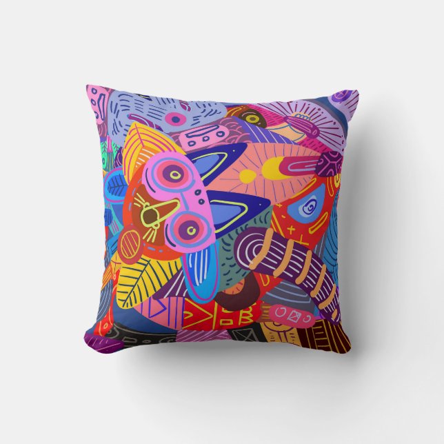 Colourful Abstract Shapes, Circles, Lines & Dots Cushion (Front)