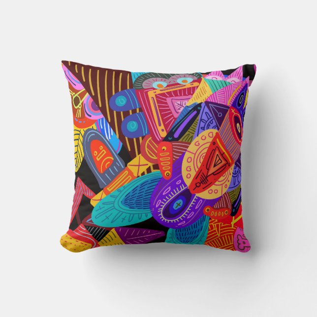 Colourful Abstract Shapes, Circles, Lines & Dots Cushion (Front)