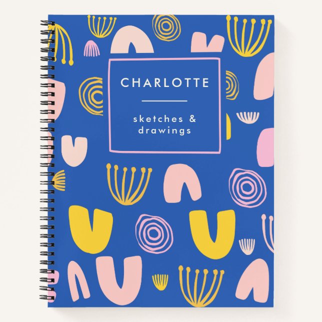 Colourful Abstract Shapes Collage Blue Sketchbook Notebook (Front)