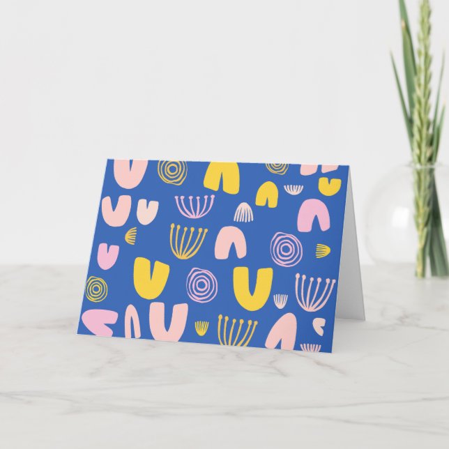 Colourful Abstract Shapes Collage Design in Blue Note Card (Front)
