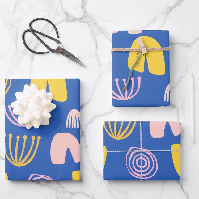 Colourful Abstract Shapes Collage Design in Blue  Wrapping Paper Sheet (Front)