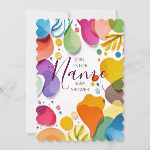 Colourful Abstract Shapes Floral Boho Baby Shower Invitation