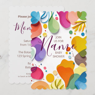 Colourful Abstract Shapes Floral Boho Baby Shower Invitation