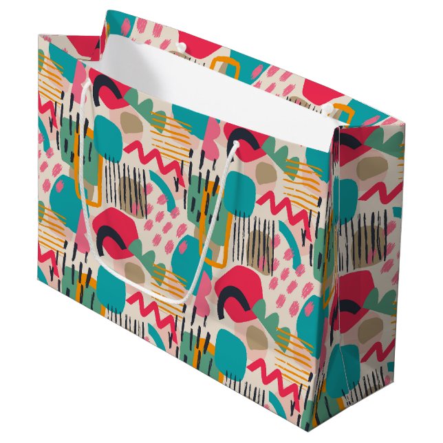 Colourful abstract shapes grunge pattern large gift bag (Front Angled)