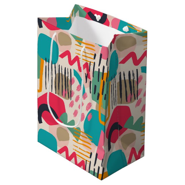 Colourful abstract shapes grunge pattern medium gift bag (Front Angled)