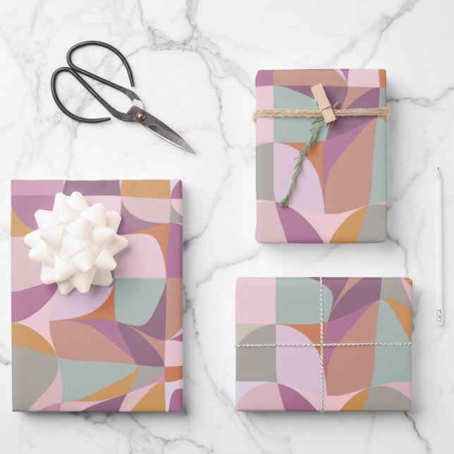 Colourful Abstract Shapes in Plum Earth Tones  Wrapping Paper Sheet (Front)