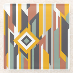 Colourful Abstract Shapes, Lines & Boxes Glass Coaster