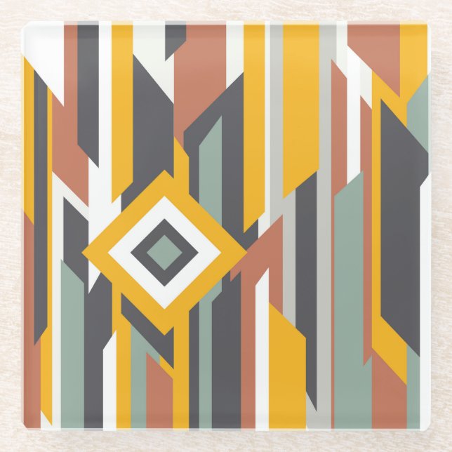Colourful Abstract Shapes, Lines & Boxes Glass Coaster (Front)