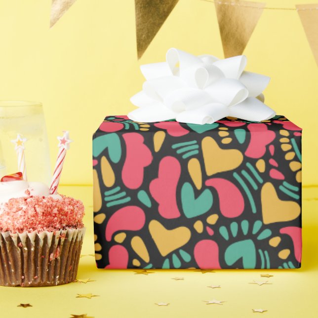 Colourful Abstract shapes pink hearts Wrapping Paper (Birthday Party)