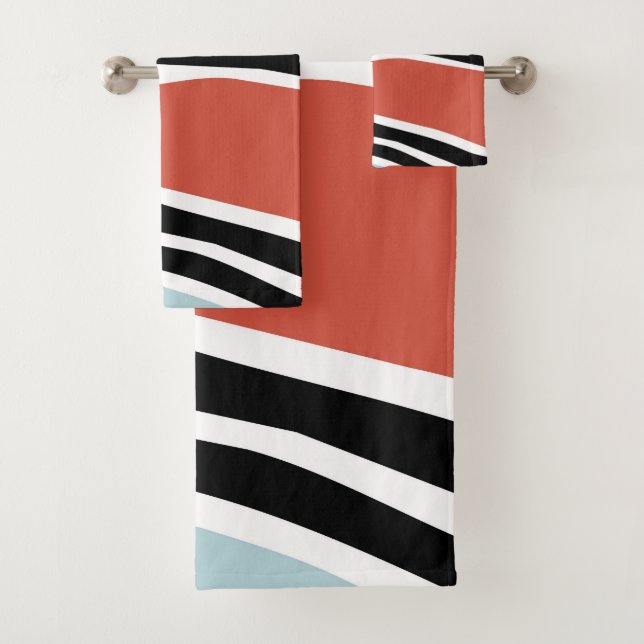 Colourful abstract shapes with zebra print design bath towel set (Insitu)