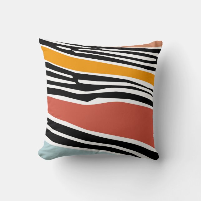 Colourful abstract shapes with zebra print design cushion (Front)