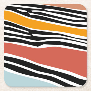 Colourful abstract shapes with zebra print design square paper coaster