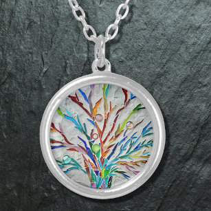 Colourful Abstract Silver Plated Necklace