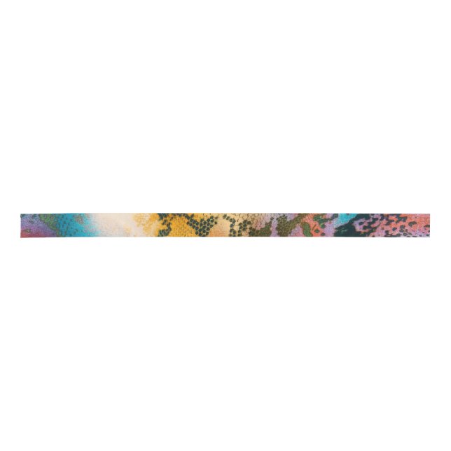 Colourful abstract snake skin pattern satin ribbon (Front)