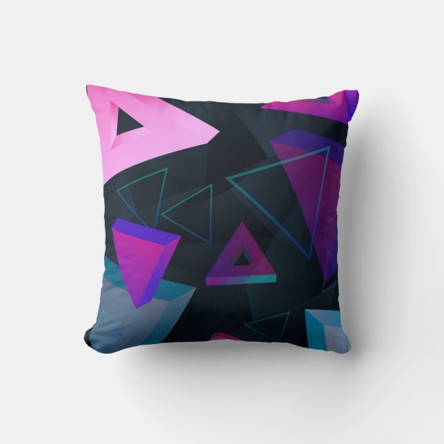 Colourful Abstract Solid & Hollow Triangles Cushion (Front)