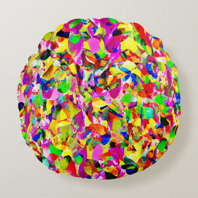 Colourful Abstract Spectrum Pattern Round Cushion (Front)