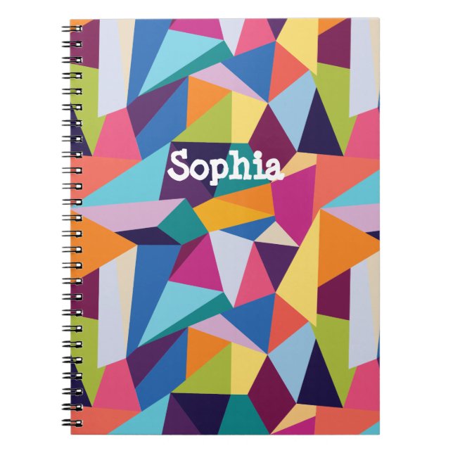 Colourful Abstract Spiral Notebook w/ Name (Front)