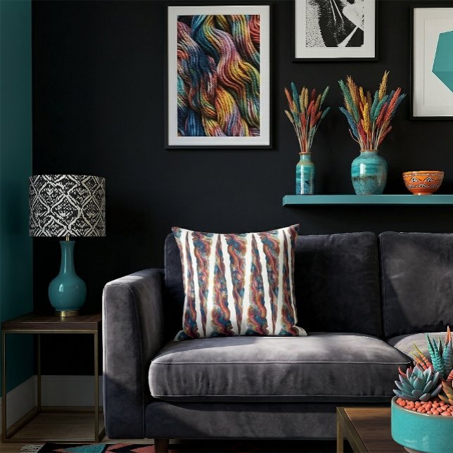Colourful Abstract Spiralling Icicle Design Cushion (Throw Pillow)