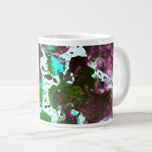 Colourful Abstract Splatter Paint Green and Purple Large Coffee Mug