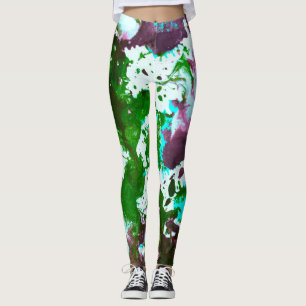 Colourful Abstract Splatter Paint Green and Purple Leggings