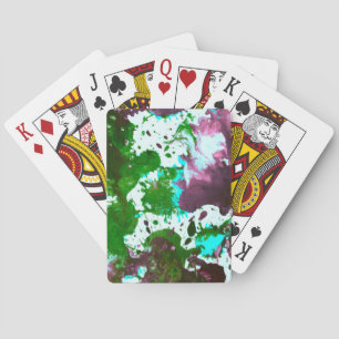 Colourful Abstract Splatter Paint Green and Purple Playing Cards