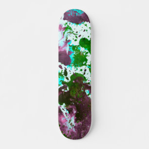 Colourful Abstract Splatter Paint Green and Purple Skateboard