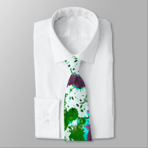 Colourful Abstract Splatter Paint Green and Purple Tie