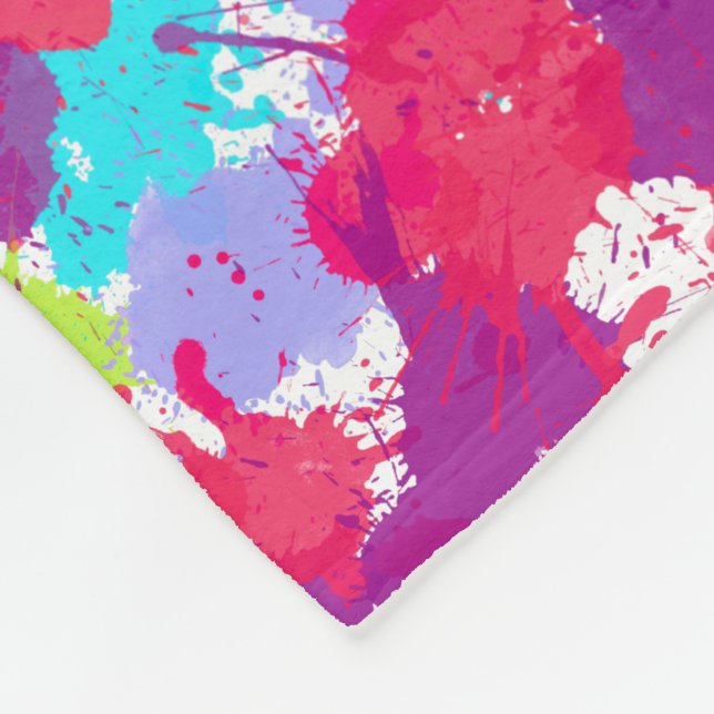 Colourful Abstract Splatter Paint, Red and Purple Fleece Blanket (Corner)