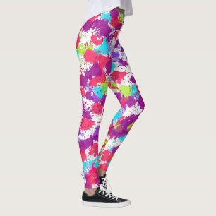 Colourful Abstract Splatter Paint, Red and Purple Leggings