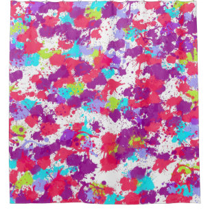 Colourful Abstract Splatter Paint, Red and Purple Shower Curtain
