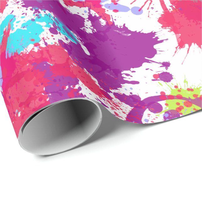 Colourful Abstract Splatter Paint, Red and Purple Wrapping Paper (Roll Corner)