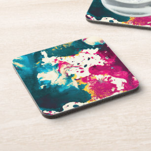 Colourful Abstract Splatter Paint Teal and Magenta Coaster