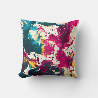 Colourful Abstract Splatter Paint Teal and Magenta Cushion