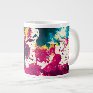 Colourful Abstract Splatter Paint Teal and Magenta Large Coffee Mug